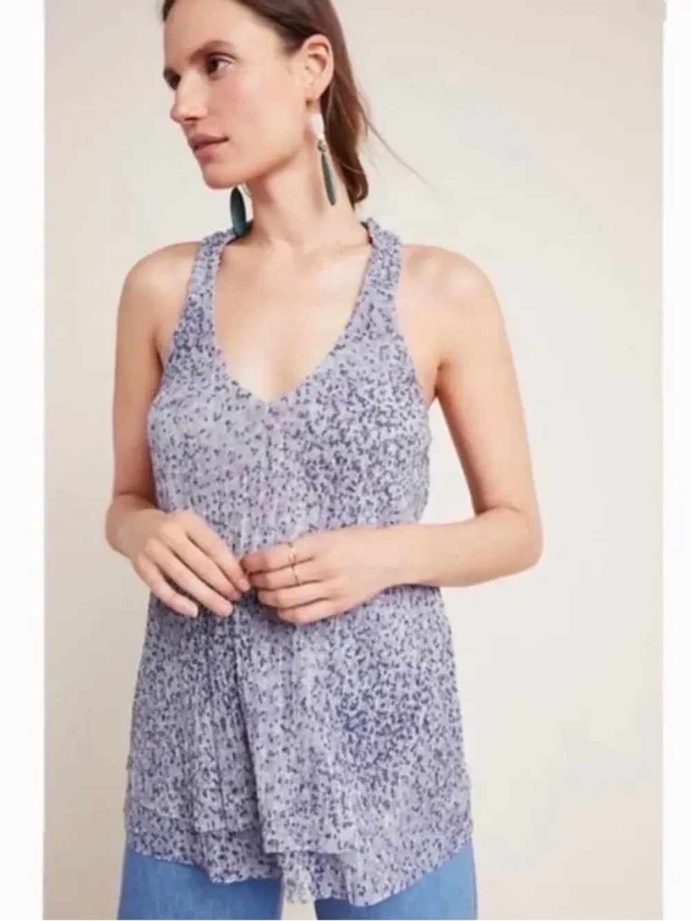 Anthropologie Lavender Floral Racerback Tank Top